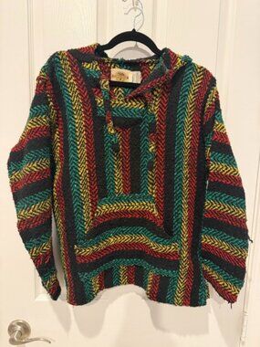 Earth Ragz Baja Hoodie Size S Rasta Stripe Drug Rug Boho Grunge